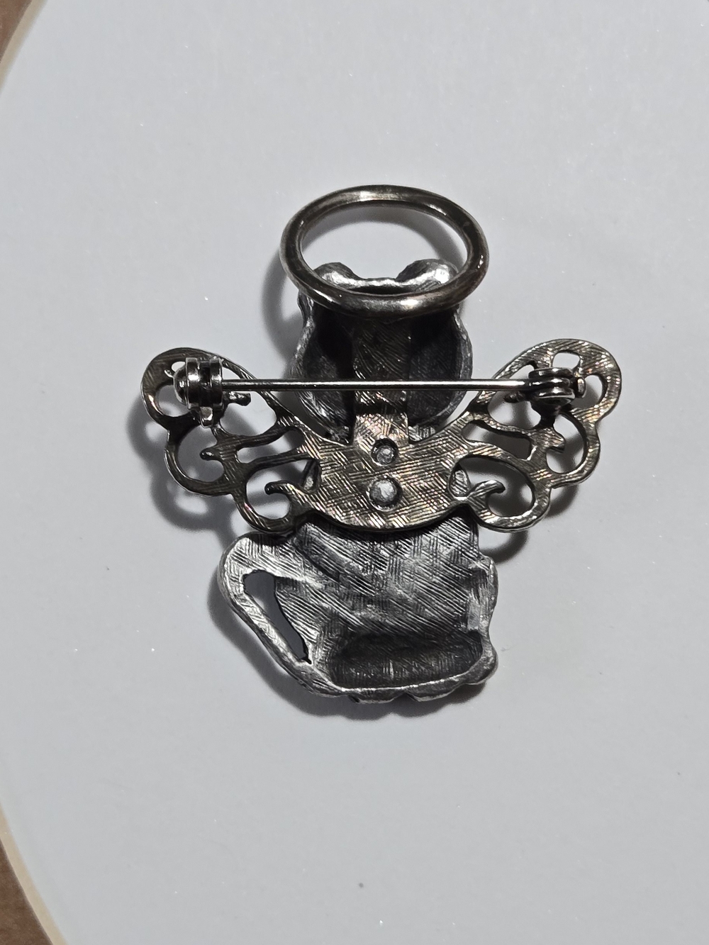 Vintage Silver-Tone Cat Brooch with Black Glass Stone - Picture 6 of 8